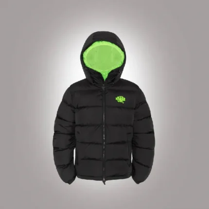 SYNA DOUBLE PUFFER JACKET BLACK NEON GREEN