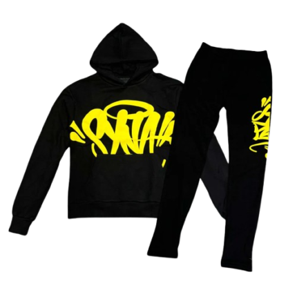 Black Syan World Tracksuit Yellow Logo
